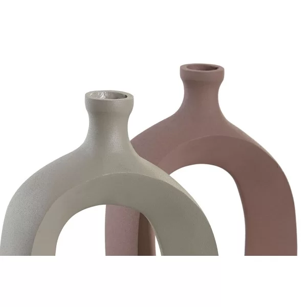 Vase DKD Home Decor 16 x 6 x 24 cm Beige Pink Aluminium (2 Units)