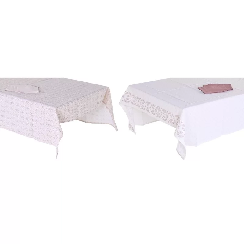 Tablecloth and napkins DKD Home Decor 150 x 250 x 0,5 cm Pink White (2 Units)