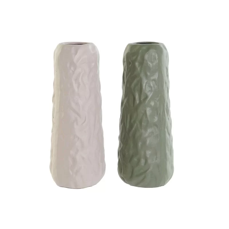 Vase DKD Home Decor White Green Aluminium 12 x 12 x 30 cm (2 Units)