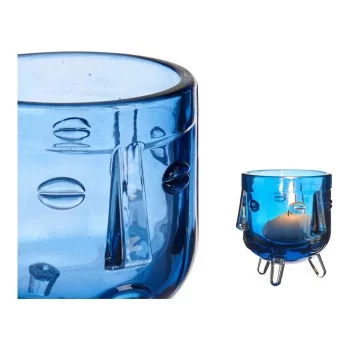Candleholder Face Crystal Blue 7,8 x 8,8 x 7,8 cm 2