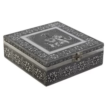 Jewelry box DKD Home Decor Silver Sky blue Wood Aluminium...