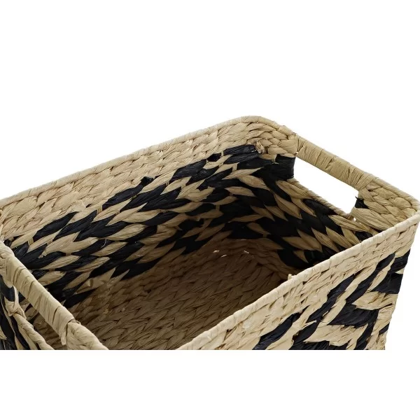 Basket set DKD Home Decor Natural Black Light brown Natural Fibre (41 x 30 x 23 cm)