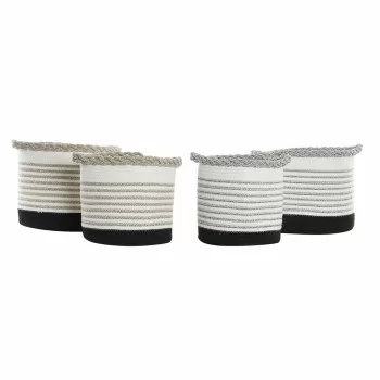 Basket set DKD Home Decor Stripes Black Grey Brown 30 x... 2
