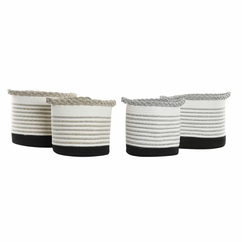 Basket set DKD Home Decor Stripes Black Grey...