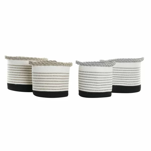 Basket set DKD Home Decor Stripes Black Grey Brown 30 x 30 x 30 cm White Boho (2 Units) (4 pcs)