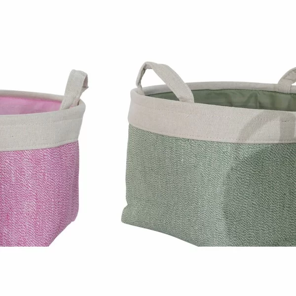 Basket set DKD Home Decor 8424001855797 32 x 32 x 23 cm Beige Pink Polyester Green (2 Units)