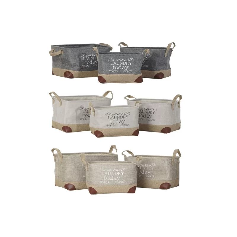 Basket set DKD Home Decor 40 x 30 x 24 cm Grey Beige Polyester Light brown (3 Pieces)