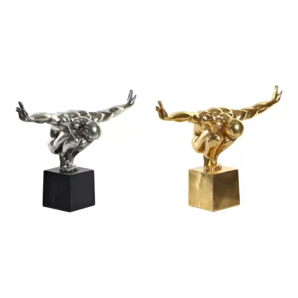 Decorative Figure DKD Home Decor 38 x 15 x 26 cm Silver Golden Men (2 Units)