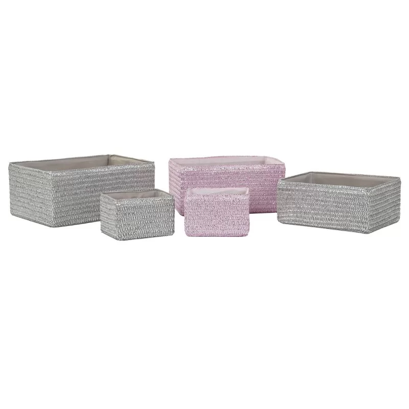 Basket set DKD Home Decor 41 x 29 x 18 cm Silver Grey Pink polypropylene