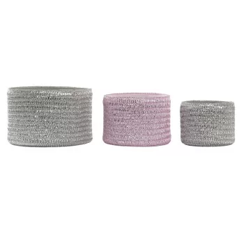Basket set DKD Home Decor Grey Pink polypropylene 27 x 27...
