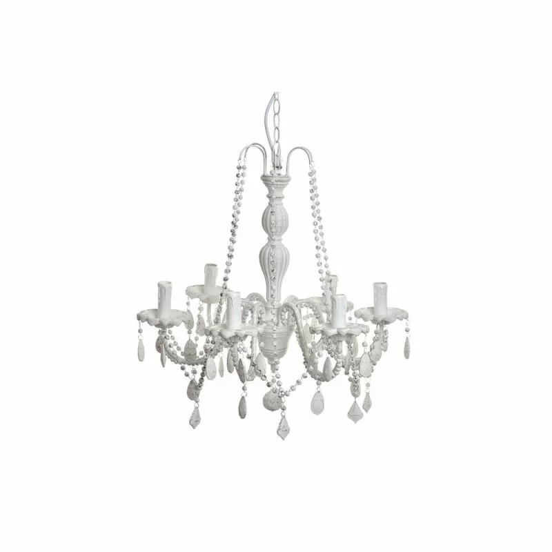 Ceiling Light DKD Home Decor White Metal Fir Plastic 40 W Romantic Stripped 58 x 58 x 56 cm