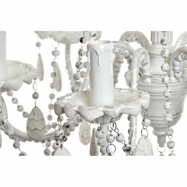 Ceiling Light DKD Home Decor White Metal Fir Plastic 40 W Romantic Stripped 58 x 58 x 56 cm