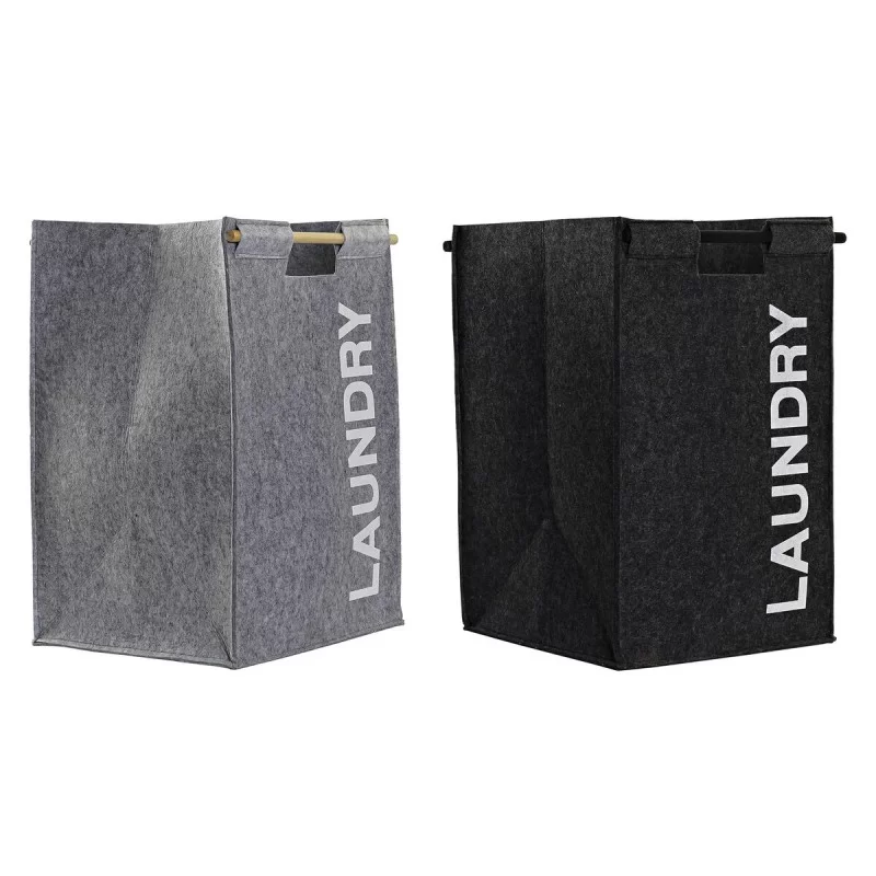 Laundry basket DKD Home Decor Black Grey Wood 37 x 37 x 55 cm (2 Units)
