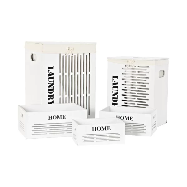 Set of Baskets DKD Home Decor White Black Beige MDF Wood 40 x 30 x 56 cm (5 Units)