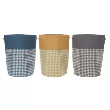 Laundry basket DKD Home Decor Houndstooth Metal Yellow...