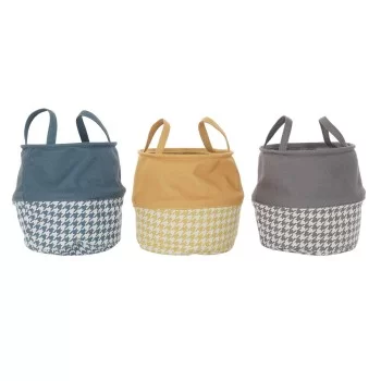 Laundry basket DKD Home Decor Houndstooth Yellow Grey...