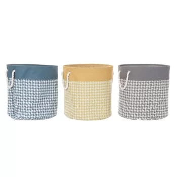 Laundry basket DKD Home Decor Houndstooth Grey Blue...