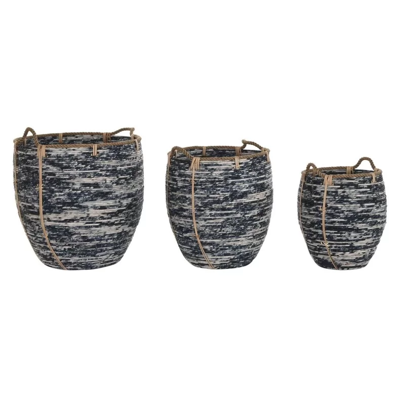 Basket set DKD Home Decor White Black Plastic Boho 56 x 56 x 60 cm 52 x 52 x 60 cm