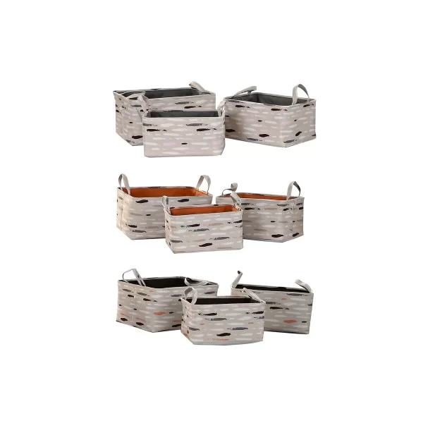 Basket set DKD Home Decor Brown Grey Orange 40 x 30 x 20 cm (3 Pieces)