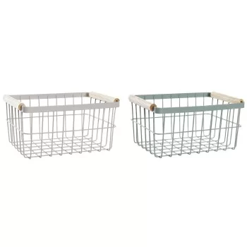 Wire Basket DKD Home Decor Green Beige Metal Pinewood...