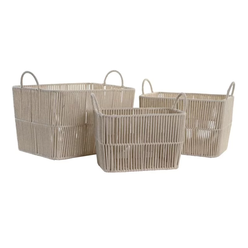 Basket set DKD Home Decor Beige Metal Cotton...