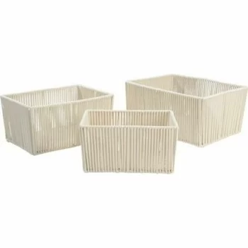 Basket set DKD Home Decor Beige Metal Cotton (40 x 30 x...
