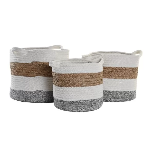 Basket set DKD Home Decor Cotton White Natural Fibre (30 x 30 x 26 cm)