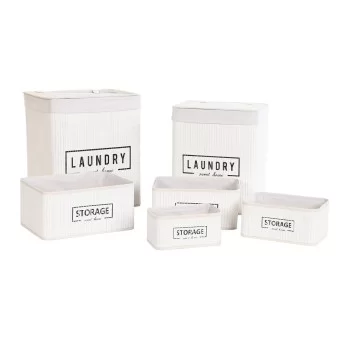 Set of Baskets DKD Home Decor Polyester White Bamboo (40...