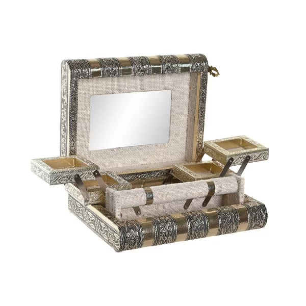 Jewelry box DKD Home Decor Champagne Natural Wood Aluminium 22,5 x 18,8 x 7,6 cm