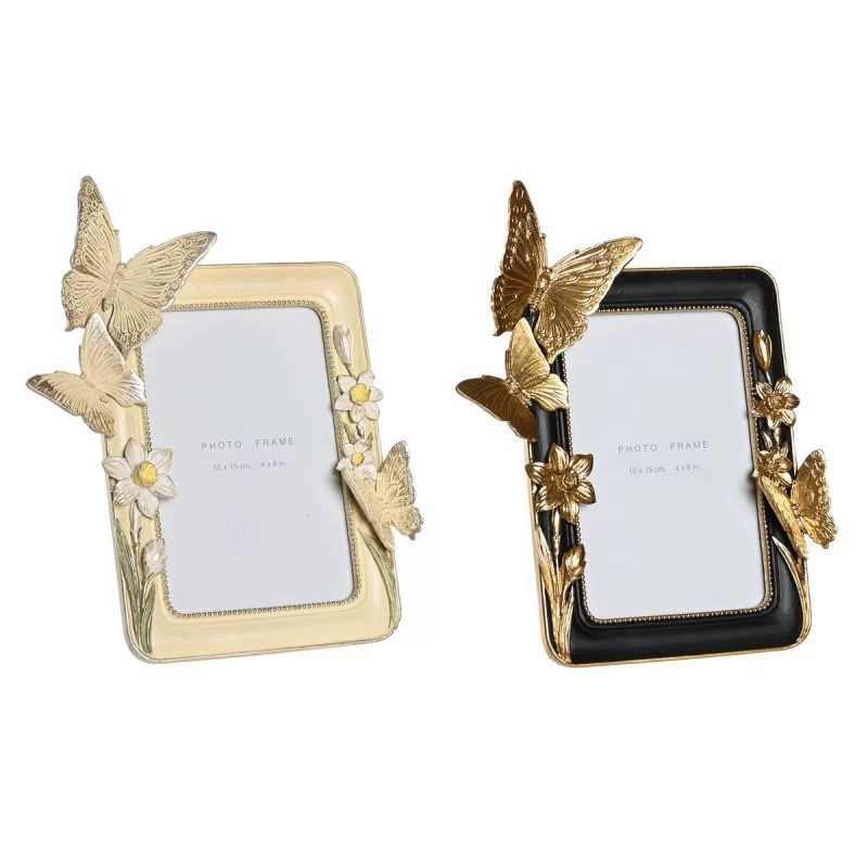 Photo frame DKD Home Decor 18 x 3 x 22,6 cm Crystal Black Beige Golden Resin Shabby Chic (2 Units)