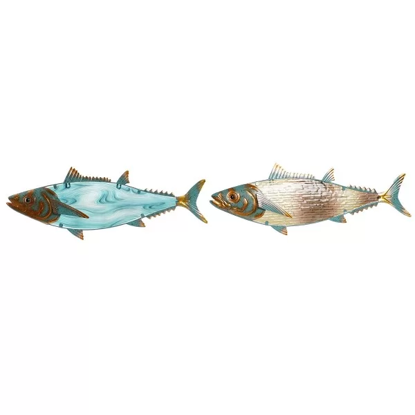 Wall Decoration Home ESPRIT Blue Multicolour Golden Fish Mediterranean 70 x 4,5 x 25,5 cm (2 Units)