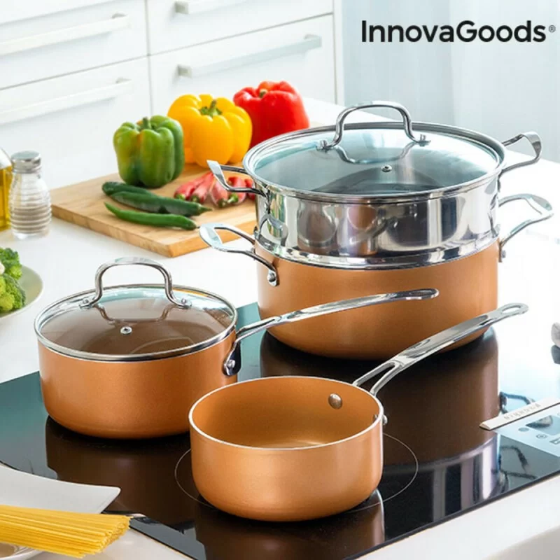 InnovaGoods Copper-Effect Pot Set & Steamer (6 Pieces) 