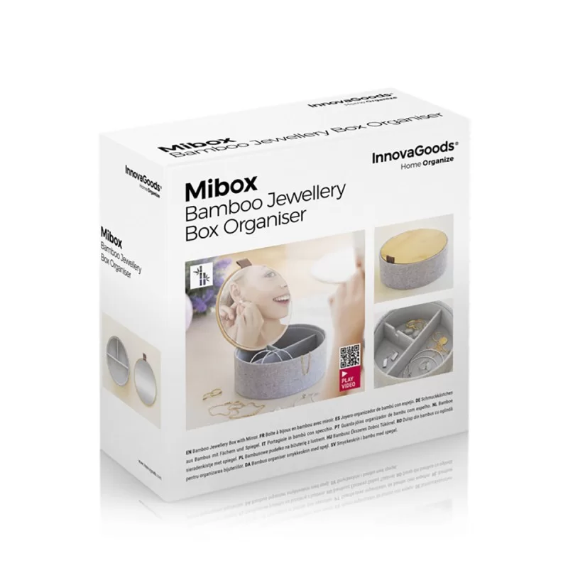 Bamboo Organiser Jewellery Box with Mirror...