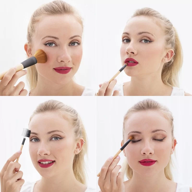 Set of Wooden Make-up Brushes with Carry Case...