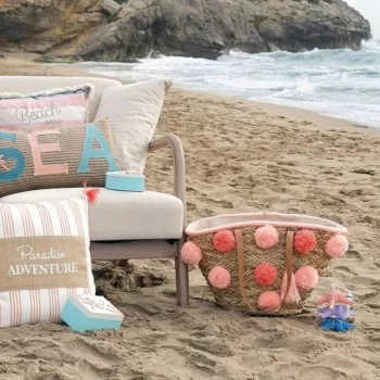 Bag DKD Home Decor Pink Coral Pompoms 2