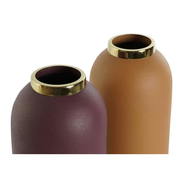 Vase DKD Home Decor Orange Golden Iron 13 x 13 x 28 cm (2 Units)