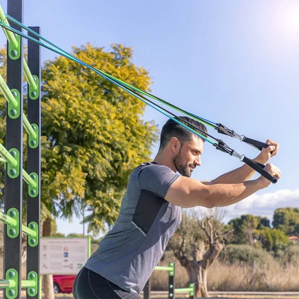 Set of Resistance Bands with Accessories and Exercise Guide Tribainer InnovaGoods (pack of 3)