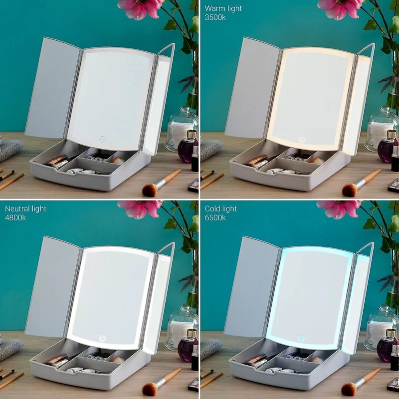 3-In-1 Folding LED Mirror with Make-up...