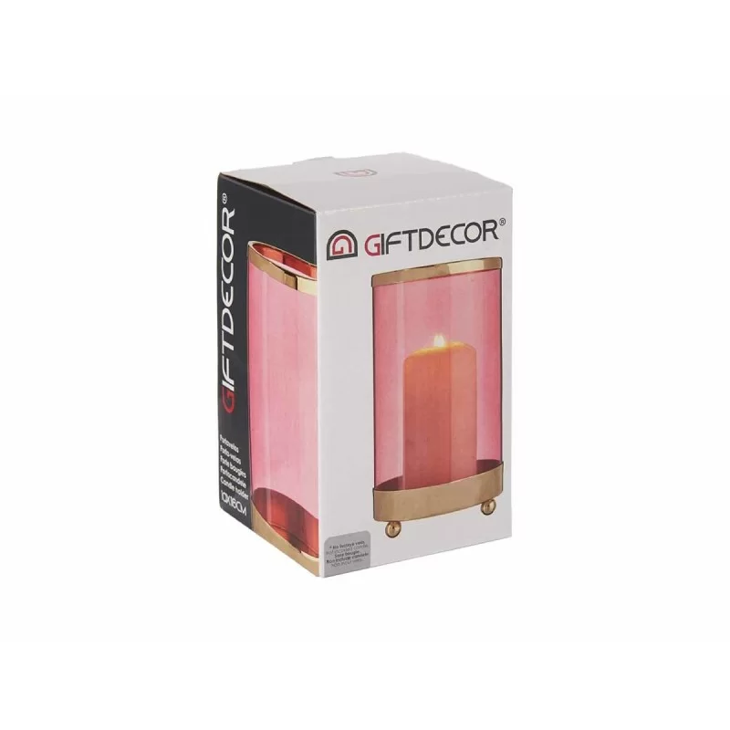 Candleholder Pink Golden Cylinder 9,7 x 16,5 x...