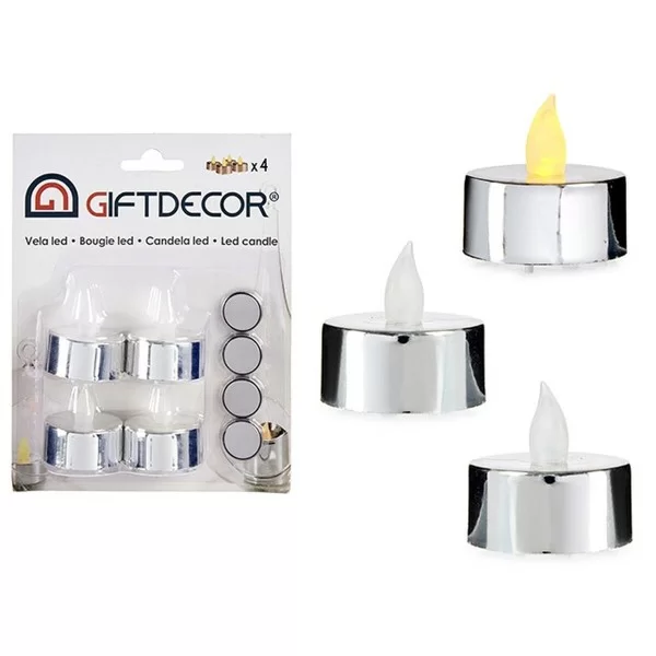 Candle Set 4 x 4 x 3,7 cm Silver (12 Units)