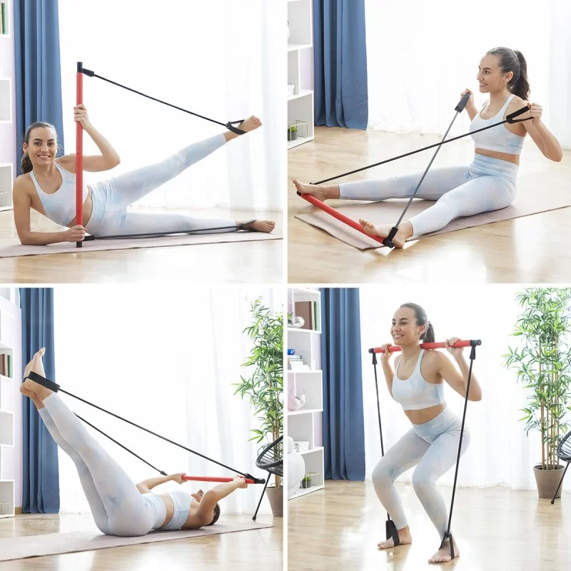 Fitness Bar with Resistance Bands and Exercise...