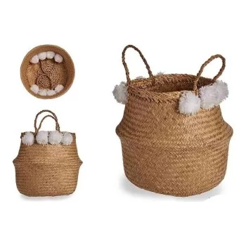 Basket Brown Pompoms Natural Fibre (30 x 28 x 30 cm) 2