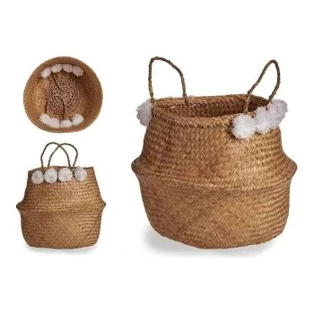 Basket Brown Pompoms Natural Fibre (35 x 30 x 35 cm) 2