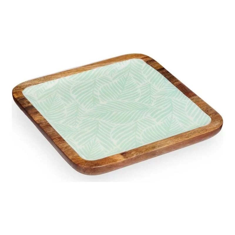 Centerpiece Leaf of a plant 25 x 25 cm White Brown Green Resin Mango wood
