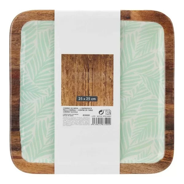 Centerpiece Leaf of a plant 25 x 25 cm White Brown Green Resin Mango wood