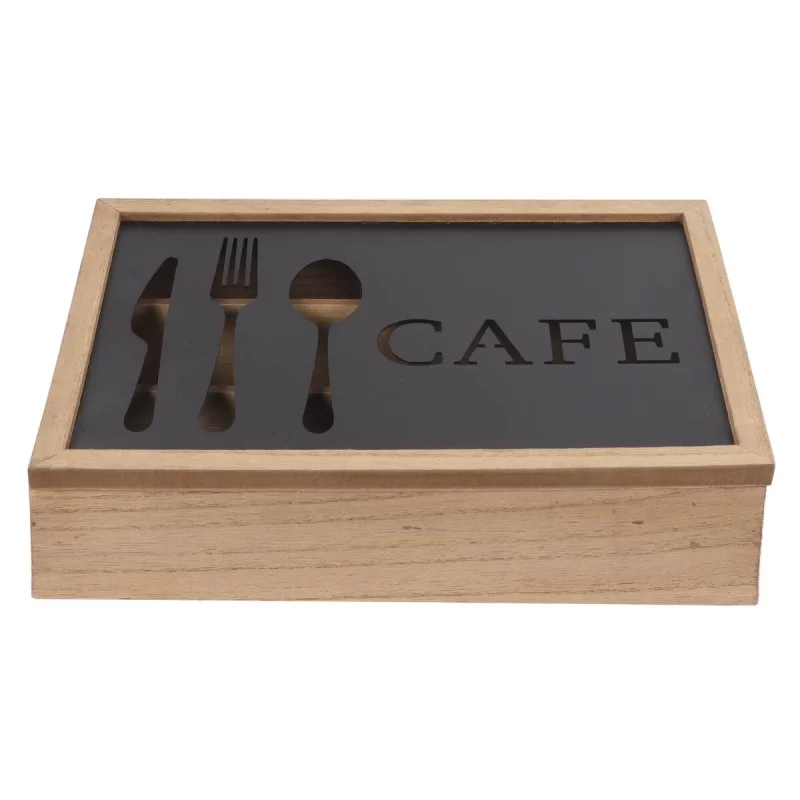 Cutlery Organiser DKD Home Decor Brown Black Metal Aluminium MDF Wood Vintage 25 x 18 x 6 cm