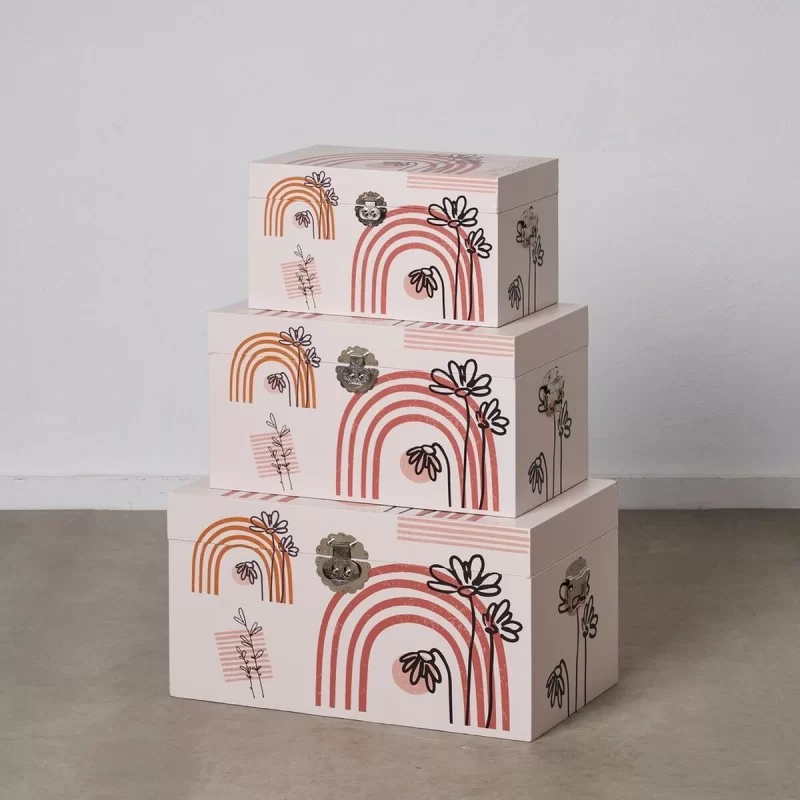 Set of Chests 65 x 38 x 35 cm Flowers Canvas...