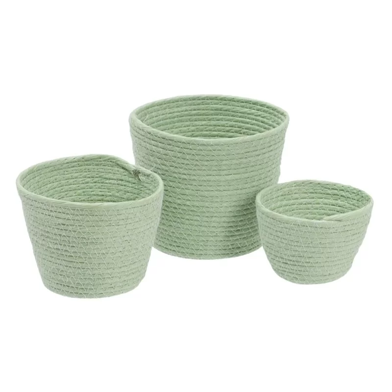 Set of Baskets Rope 17 x 17 x 20 cm Light Green (3 Pieces)