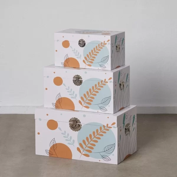 Set of Chests 65 x 38 x 35 cm Canvas DMF (3 Pieces)