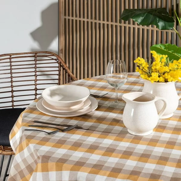 Tablecloth Polyester Ocre 100% cotton 140 x 240 cm